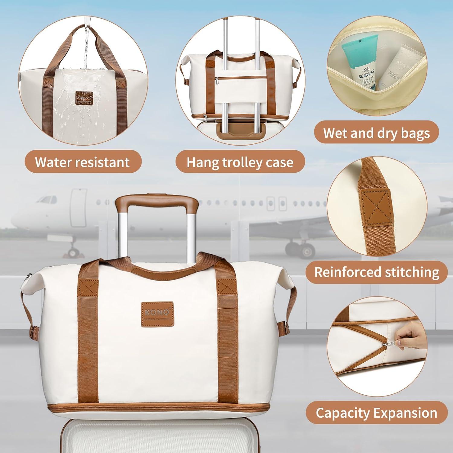 KONO Kofferset 6tlg Hartschalenkoffer TSA-Schloss 360 Grad Spinner-Räder - Creme