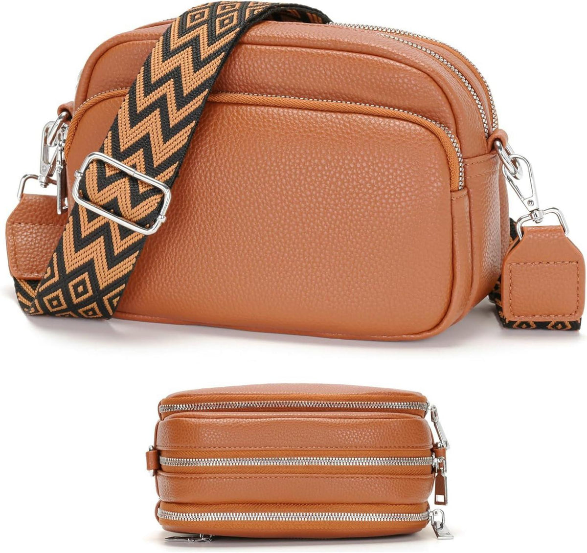 Umhängetasche Crossbody Bag Damen Veganes Leder Braun