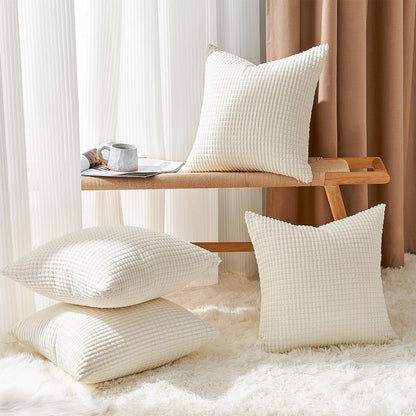 Kissenbezug 40x40 Creme Weiß 4er Set Cord Kordsamt Squared