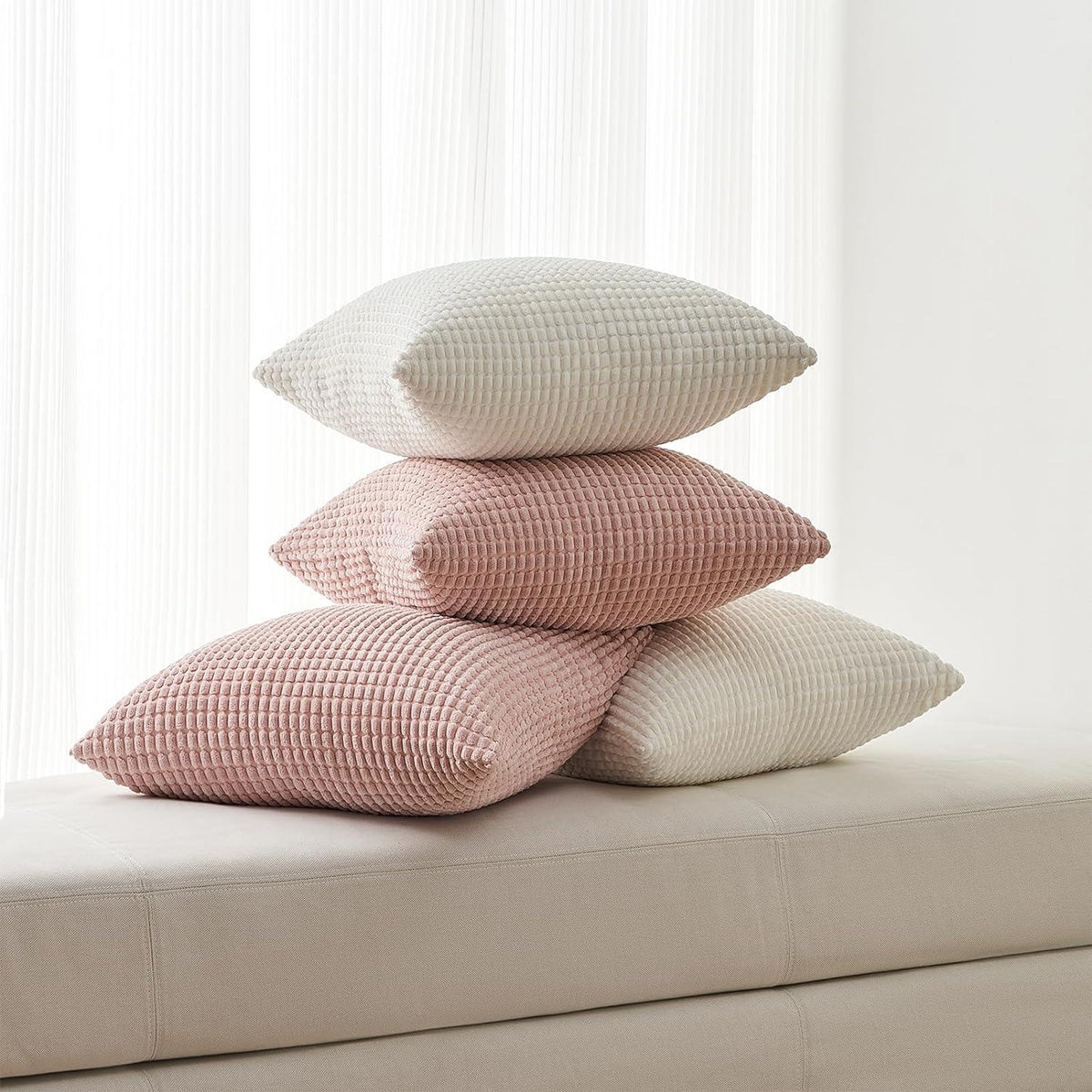 Kissenbezug 40x40 Creme Weiß 4er Set Cord körnig Deko Sofakissen