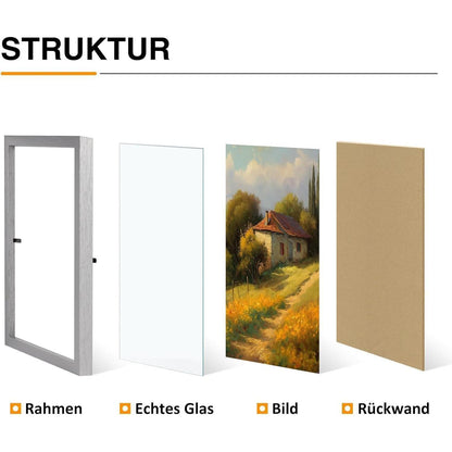 Doppelter Bilderrahmen 10x15 Holz Glasfront silbrig