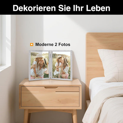 Doppelter Bilderrahmen 10x15 Holz Glasfront silbrig