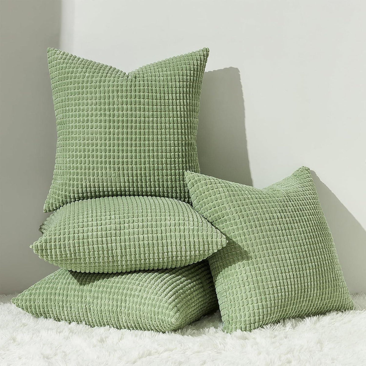 Kissenbezug 4er Set 45x45 Grün Kordsamt Cord Dekokissen Sofa
