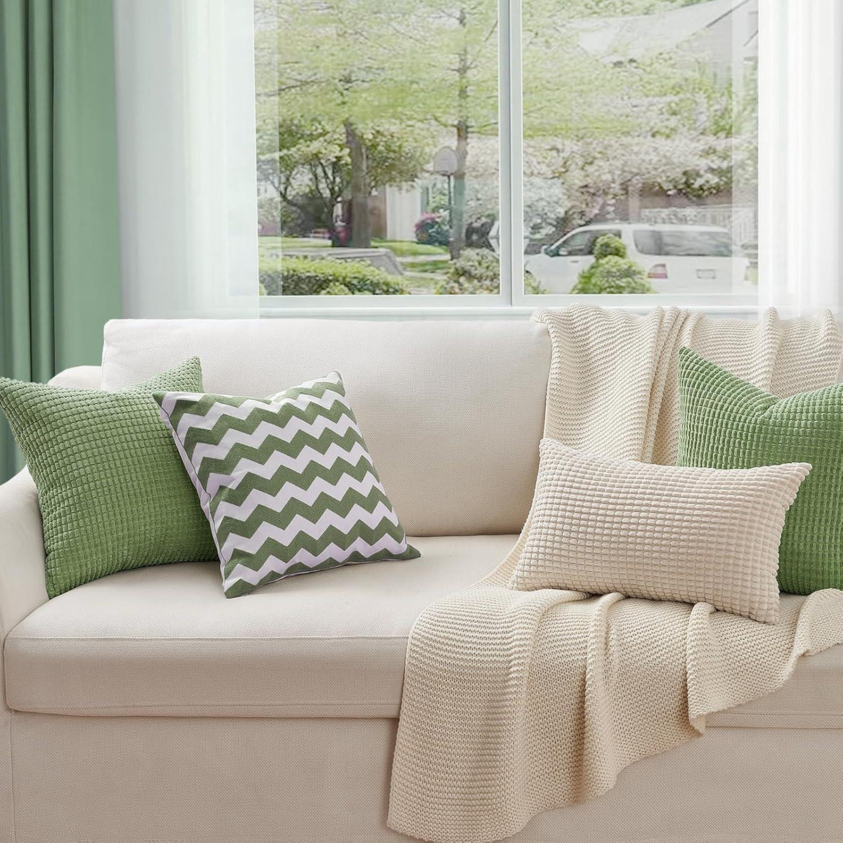 4er Set Kissenbezüge 50x50 Grün - Cord Kissenhüllen Sofa Wohnzimmer Kinder