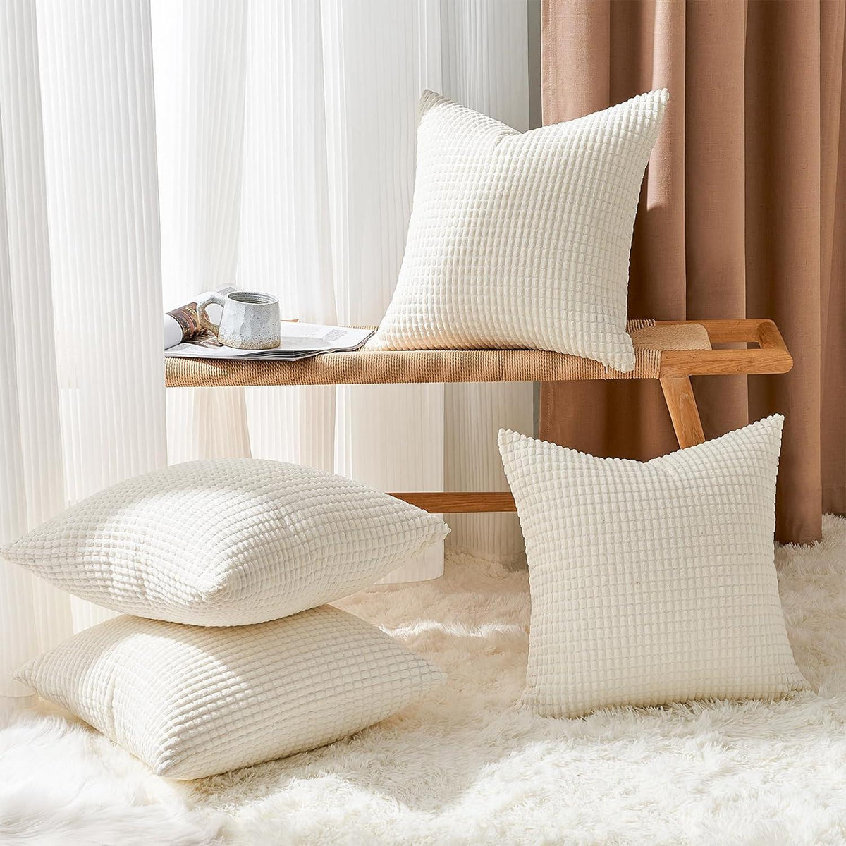 Kissenbezug 50x50 Creme Weiß 4er Set Cord Kordsamt