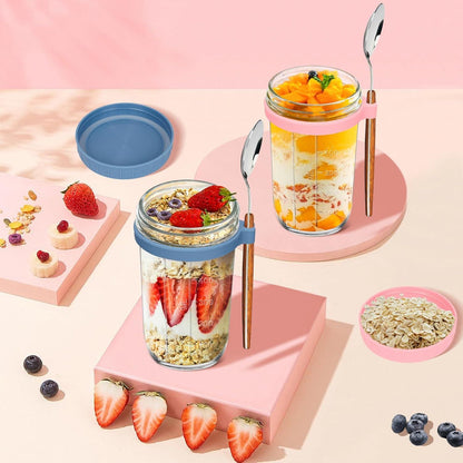 UHAPEER Glas Müslibecher to go 2er Set 600ml Müsli Cup