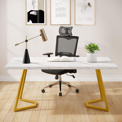 Weiß-Goldener Schreibtisch 140x80cm – Modernes Home Office