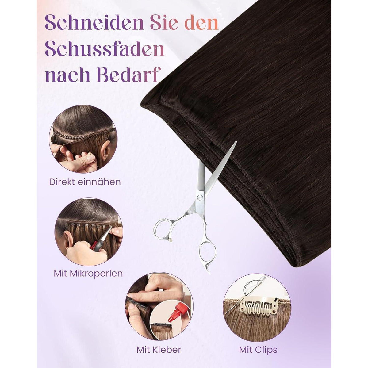 Echthaar Tressen Zum Einnähen Dunkelbraun 50g, 50cm