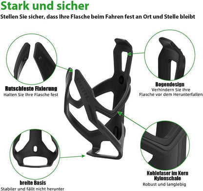 RBRL Flaschenhalter Fahrrad Kohlefaser Schwarz Einstellbar mit Schrauben & Inklusive Inbusschlüssel