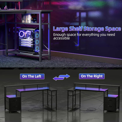 L-förmiger LED Schreibtisch 165x80cm 2 Schubladen Eckschreibtisch