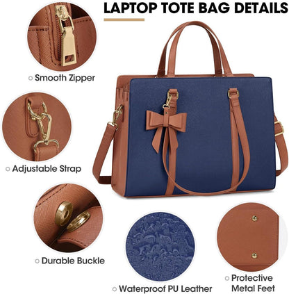 Große Damen Handtasche Schultertasche Laptoptasche PU Leder Schwarz Elegante