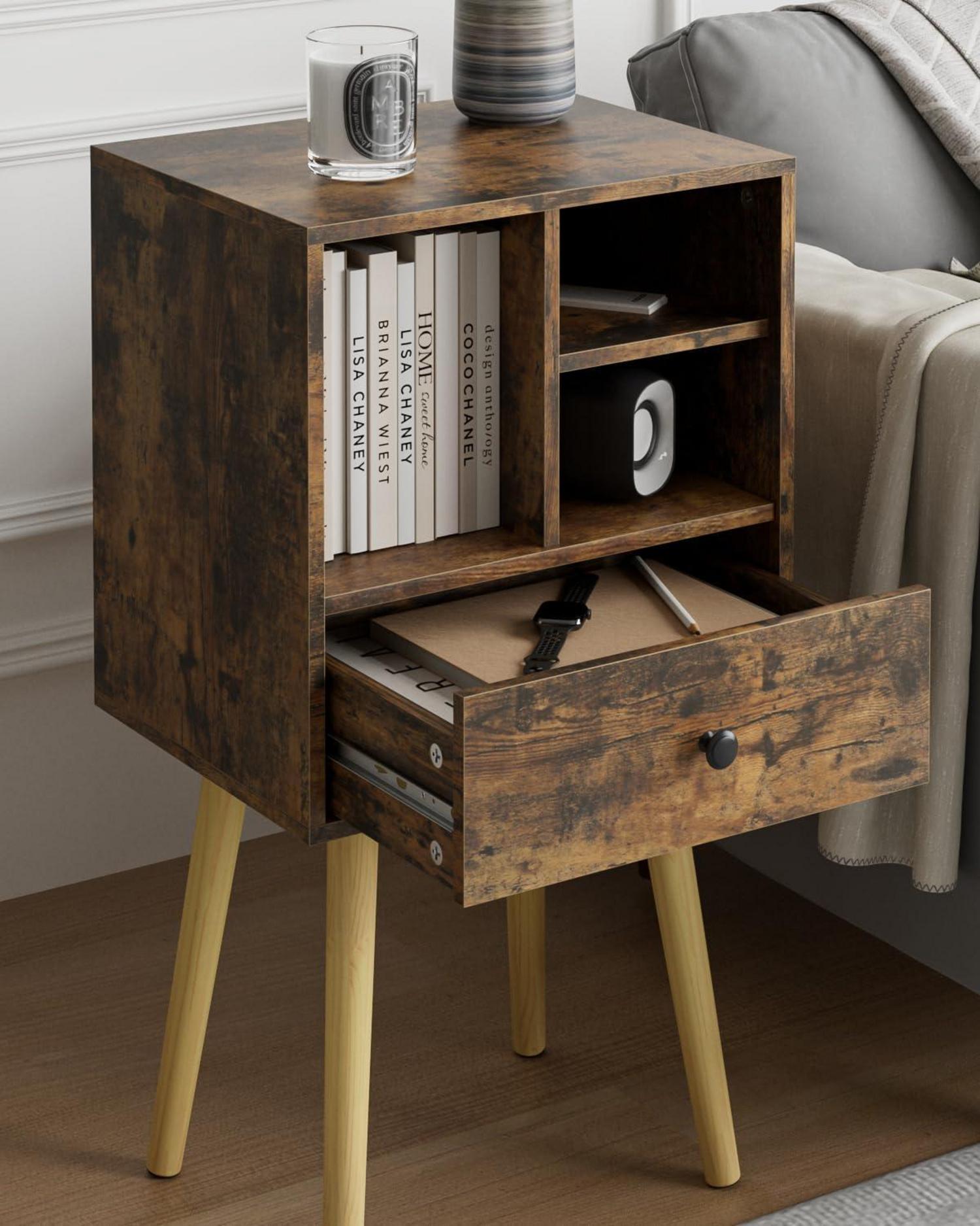 Modernes Holz-Nachttisch mit Schublade Retro-Braun