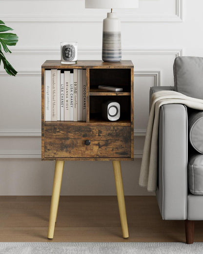 Nachttisch Holz moderner Mid-Century Beistelltisch mit Schublade
