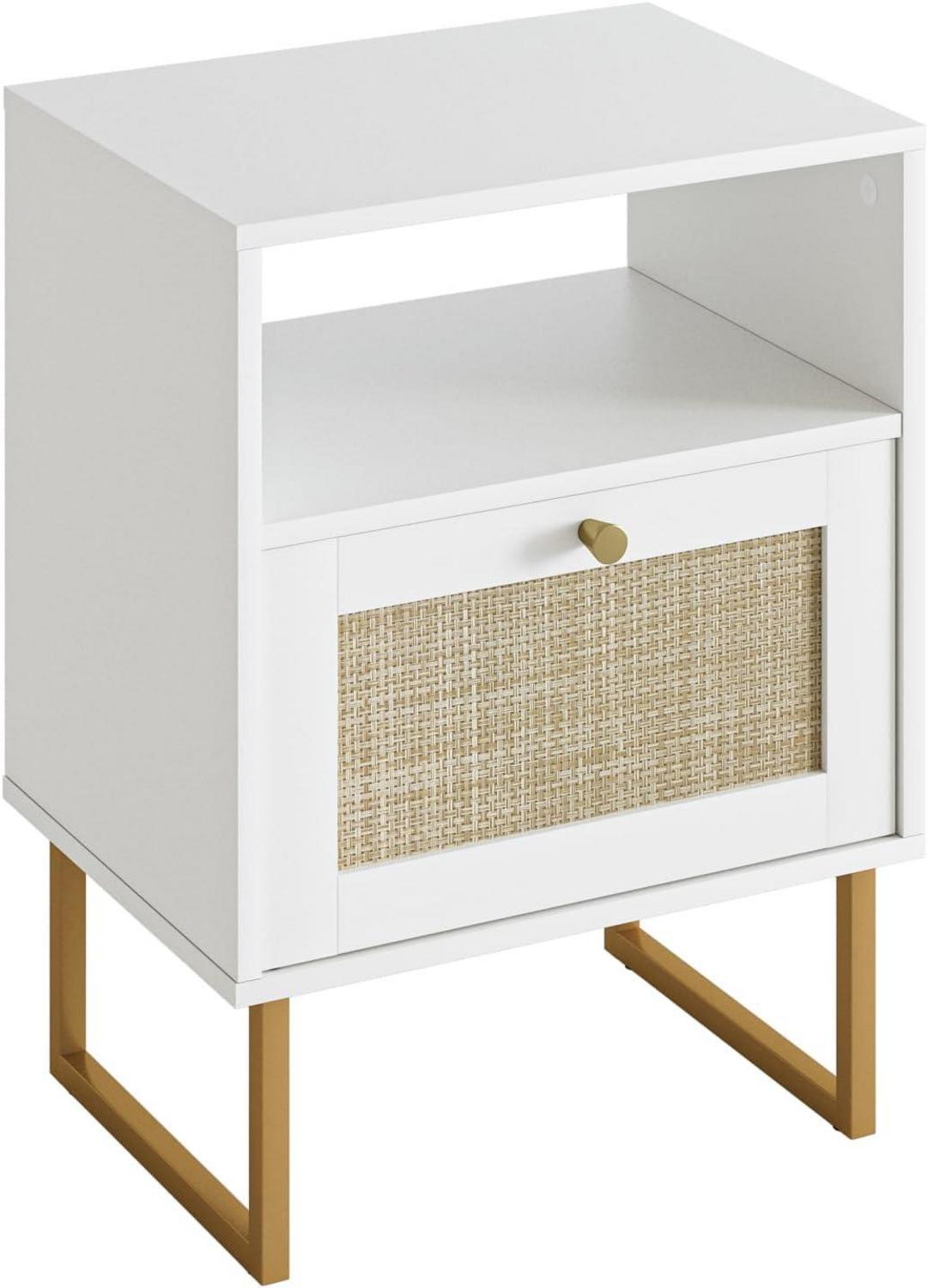 Nachttisch Rattan mit Schublade und Regal, Beistelltisch