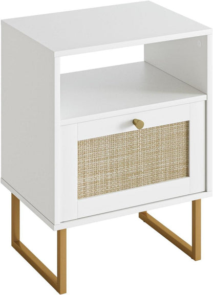 Nachttisch Rattan mit Schublade und Regal, Beistelltisch