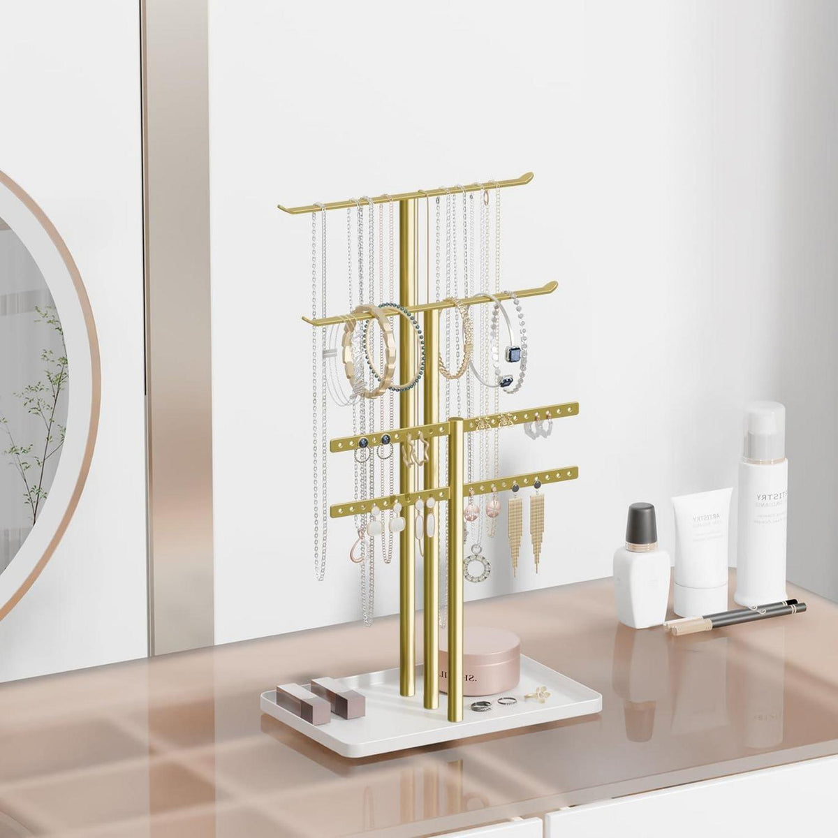 Schmuck Organizer Schmuckständer 37cm 4 Ebenen Aufbewahrung Gold