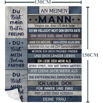 Flanell-Decke "Ich Liebe Dich" für den Ehemann, 150x130cm