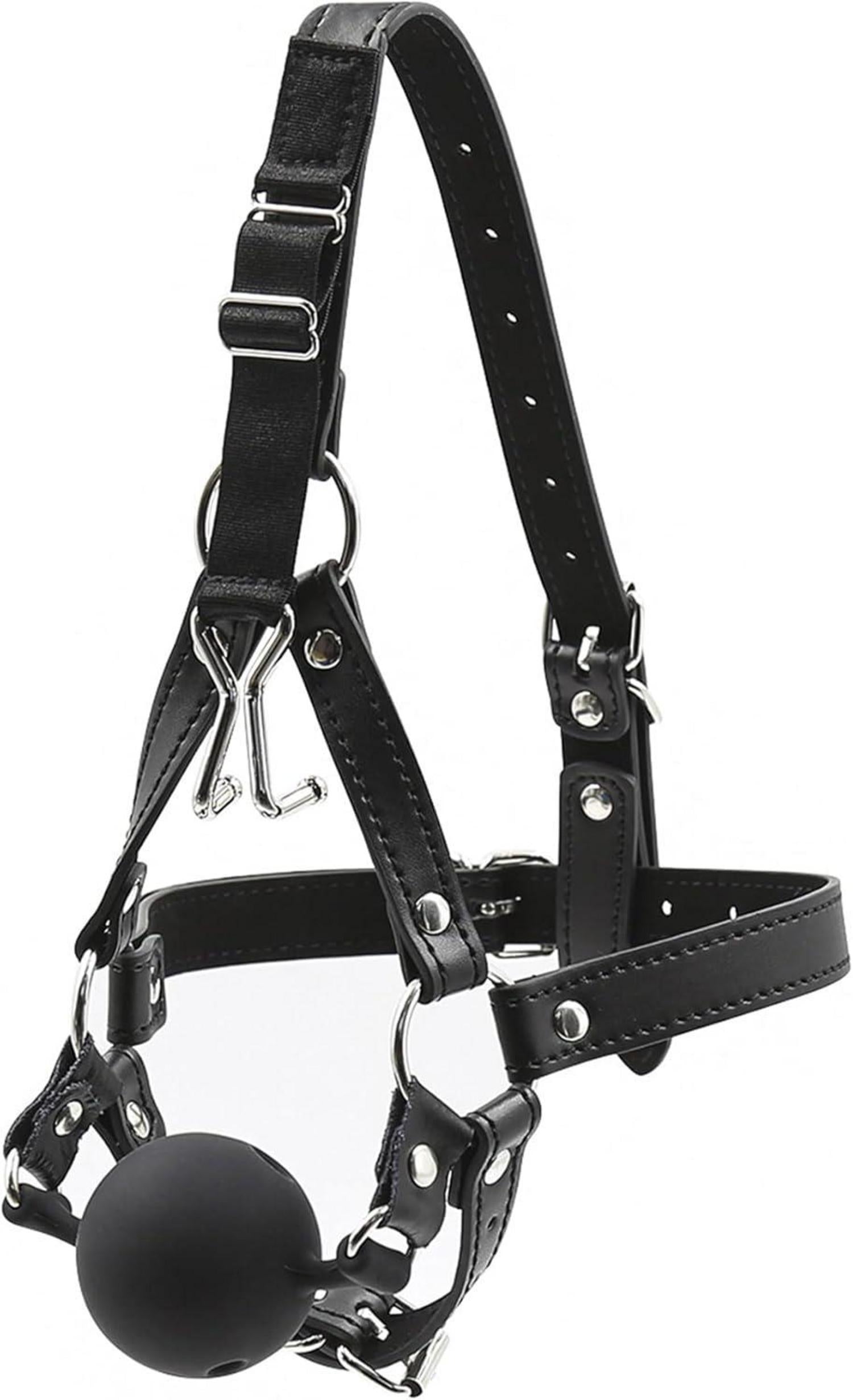 BDSM Kopfgeschirr mit Nasenhaken und Silikonkugel