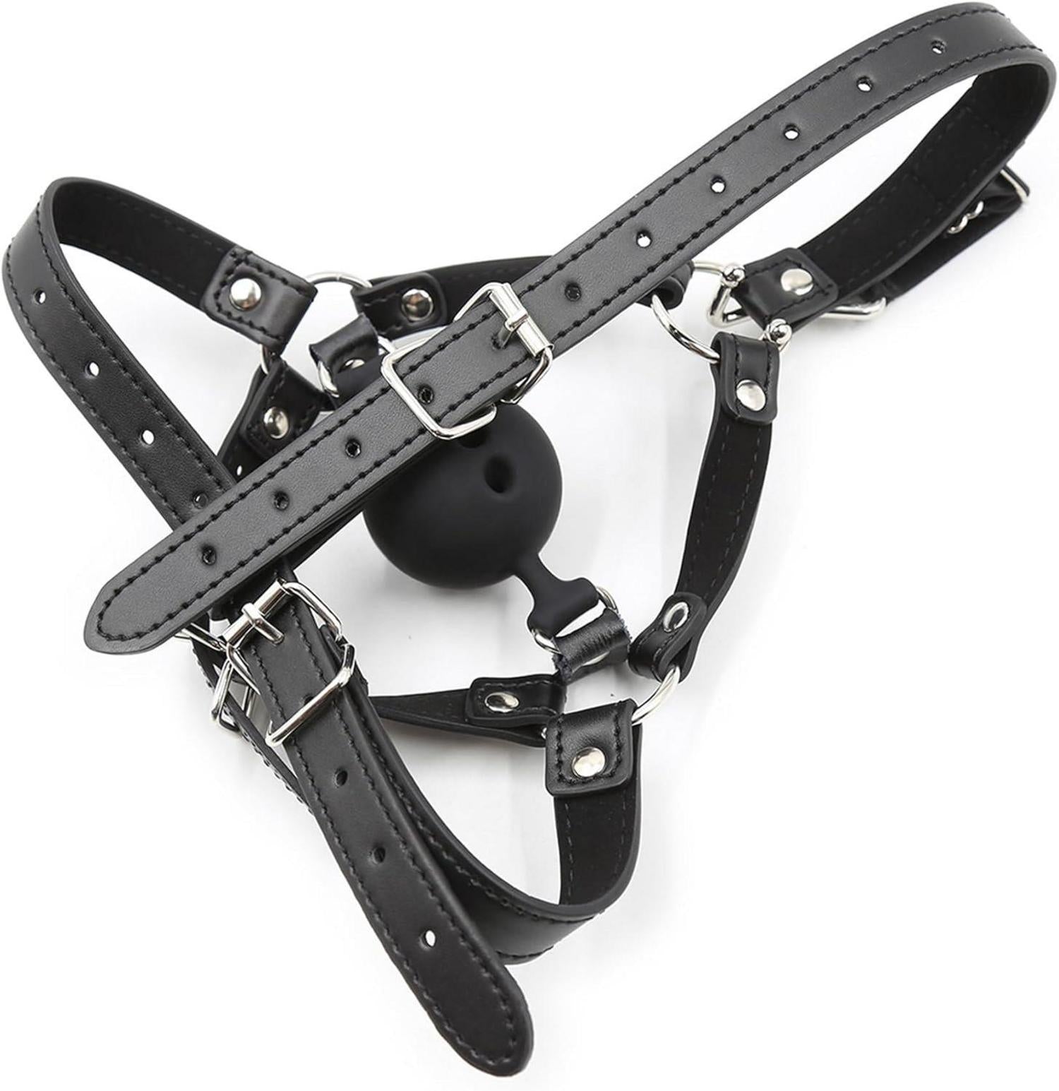 Bondage Kopfgeschirr mit Silikon Gag-Ball und Nasenhaken - BDSM Sexspielzeug SM Sklavengeschirr