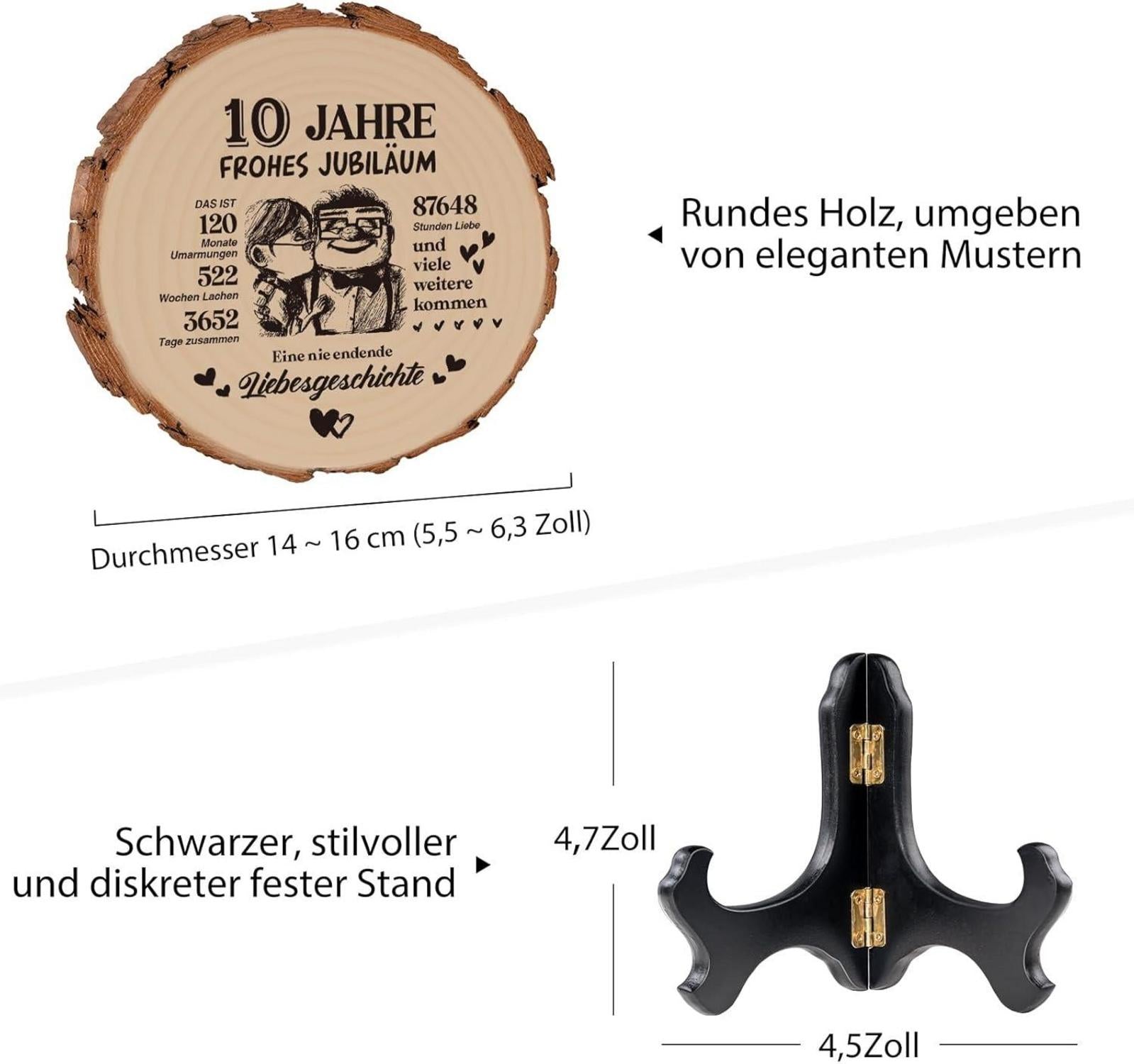 10. Hochzeitstag Geschenk Holzplakette - Rosenhochzeit