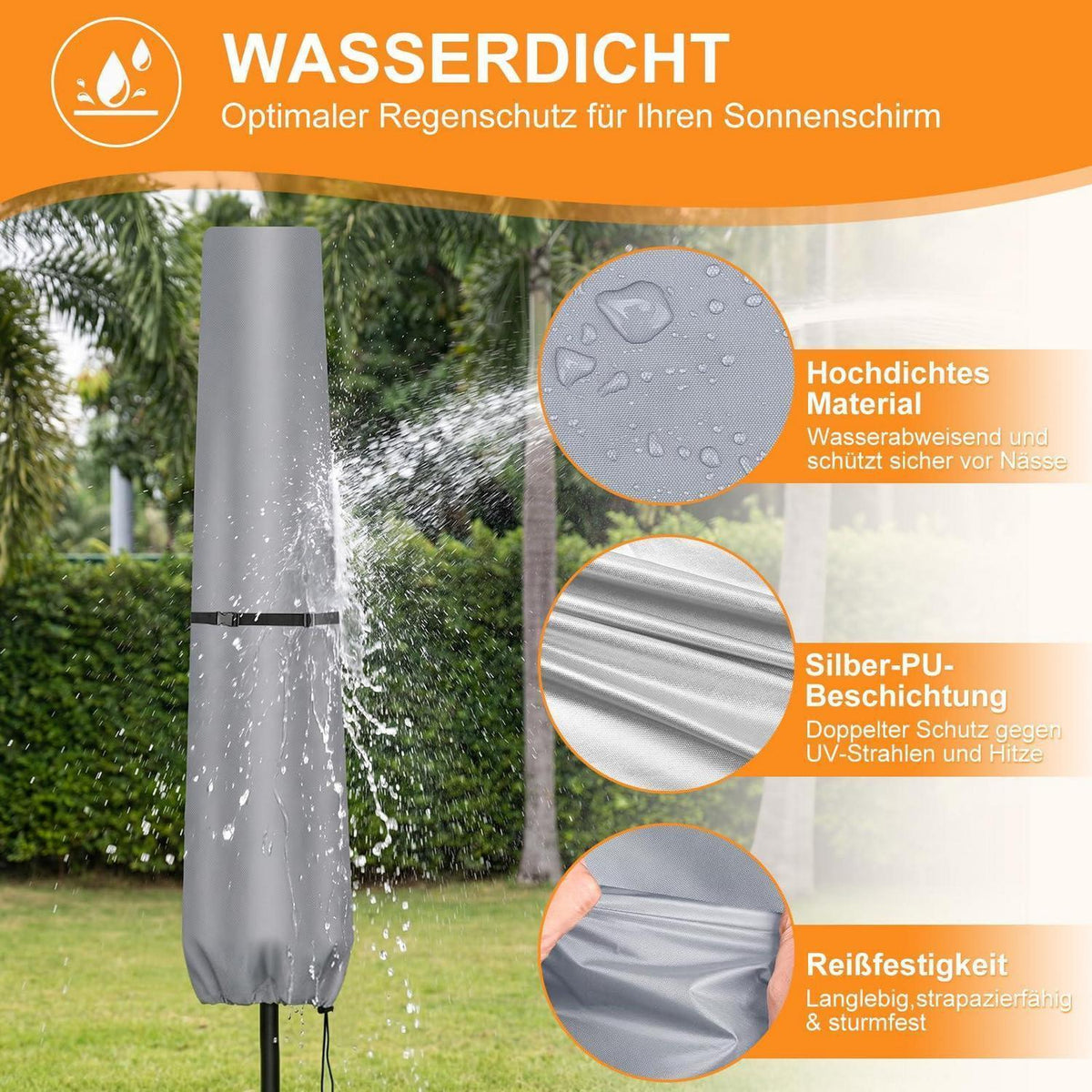 Sonnenschirm Schutzhülle 170cm Grau mit Stab & Aufbewahrungstasche