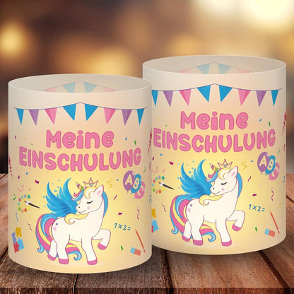 Windlicht Einschulung Mädchen Deko 12 Stück - Tischdeko Einhorn