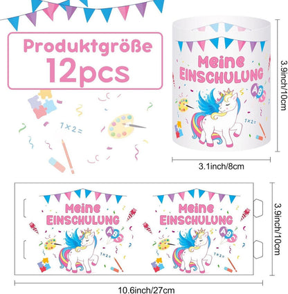Elidepe Einschulung Mädchen Windlicht Tischdeko Einhorn