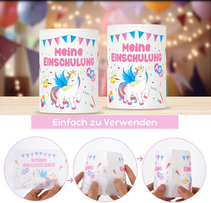 Windlicht Einschulung Mädchen Deko 12 Stück - Tischdeko Einhorn