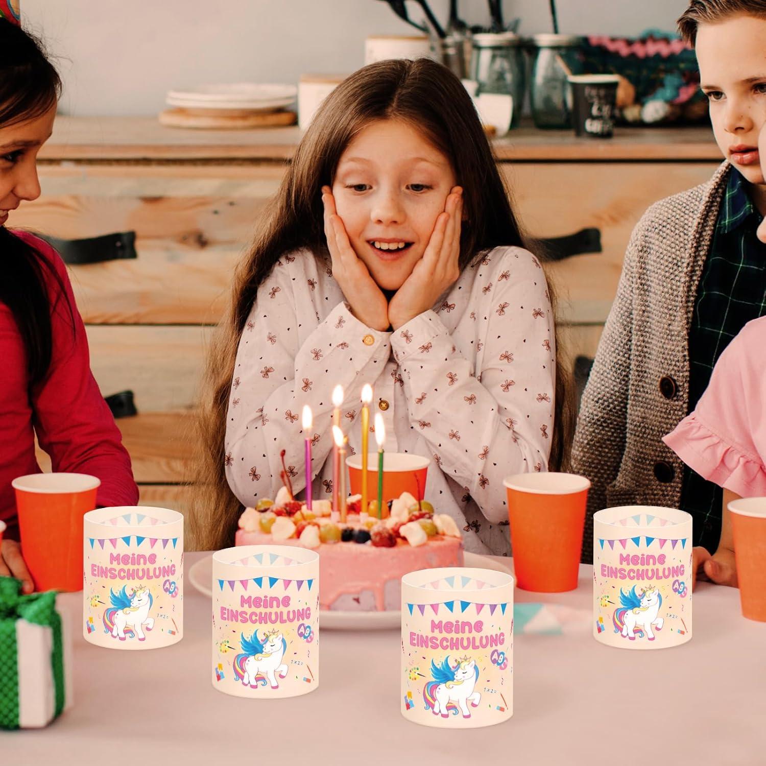 Einschulung Mädchen Windlicht Tischdeko 12 Stück Deko Einhorn