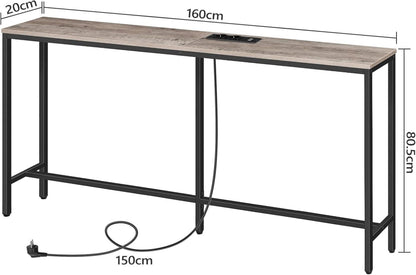 Konsolentisch mit Ladestation USB-Anschlüssen grau 180 cm