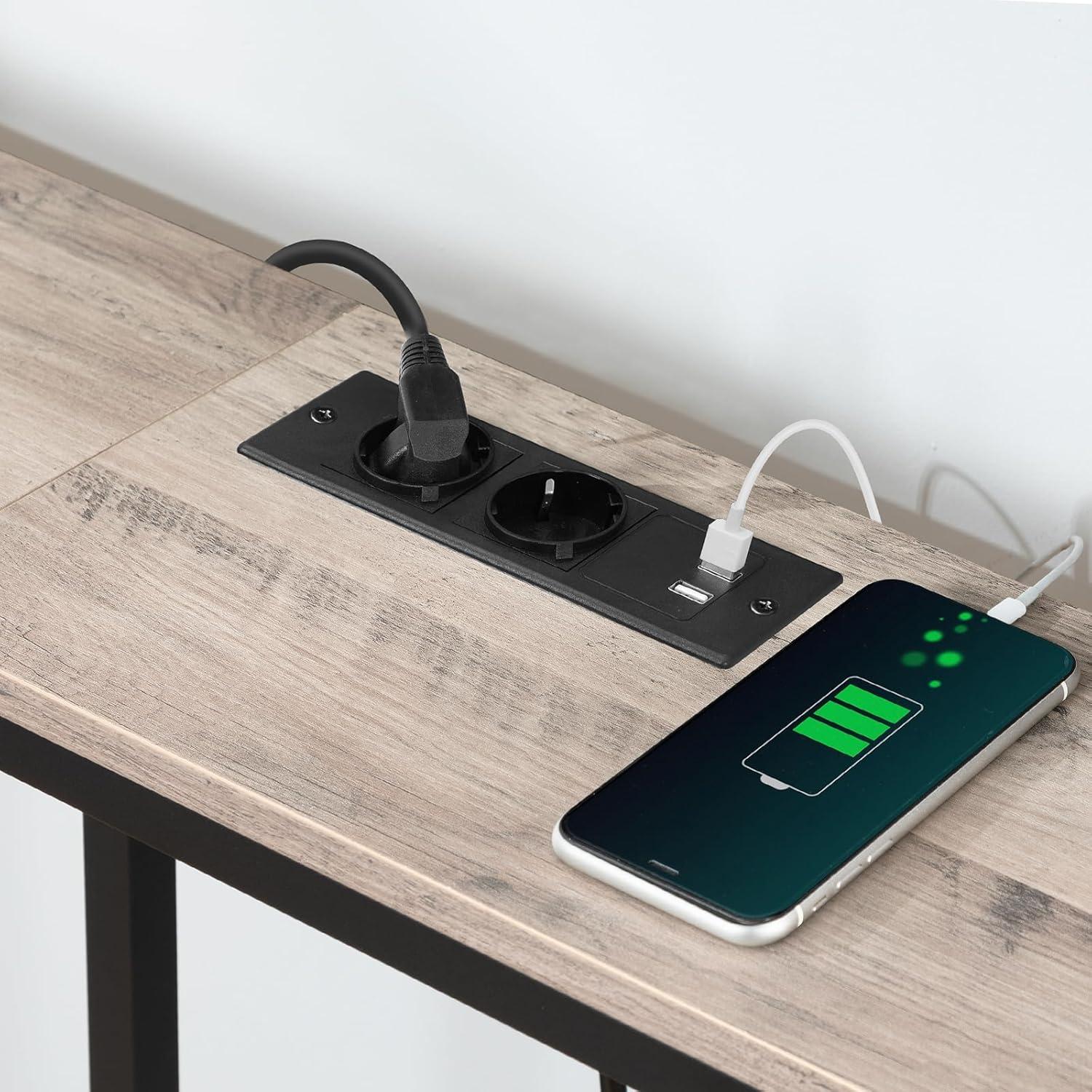 Konsolentisch mit Ladestation 180cm USB-Anschlüssen Grau