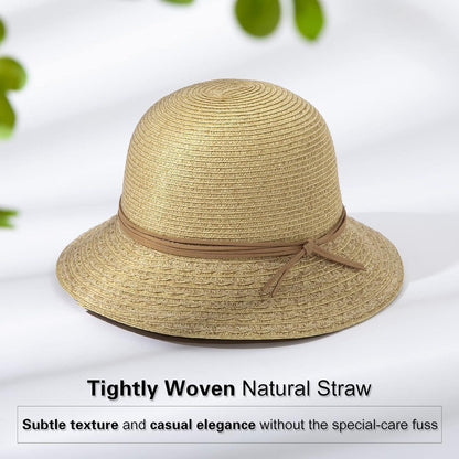 Damen Sonnenhut Faltbar Strohhut UV-Schutz Beige L