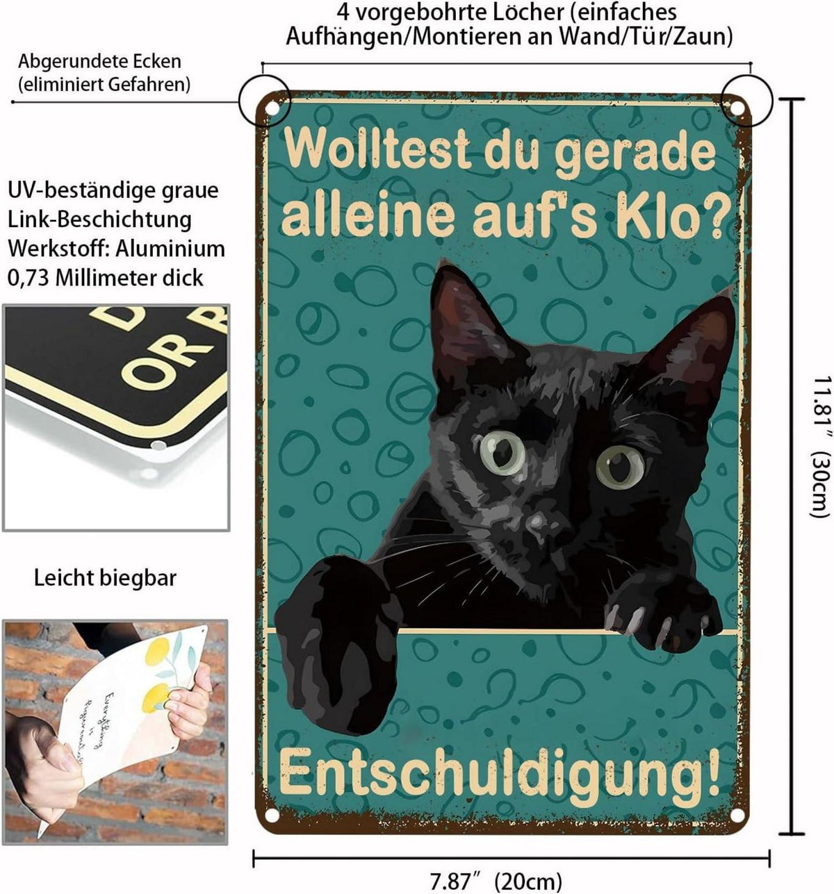 Schwarze Katze Badezimmer Metall Schild Toilette Kunst