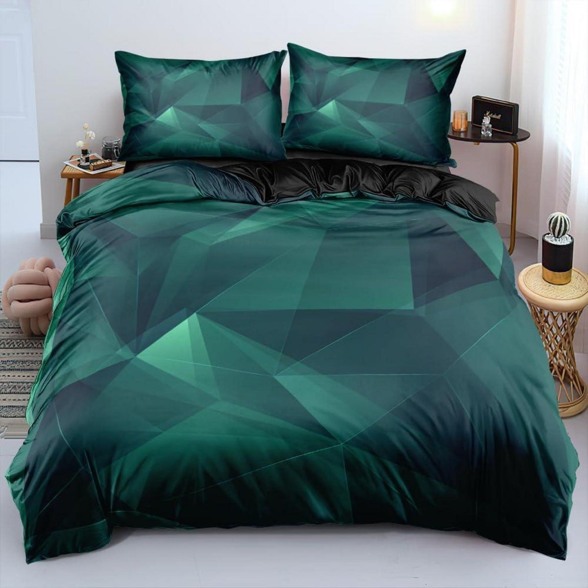 3D Geometrie Bettwäsche Set 135x200cm - 4-teilig, Silber Weiß
