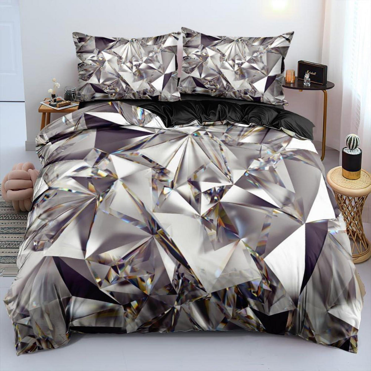 3D Geometrie Bettwäsche Set Grün Schwarz 135x200cm