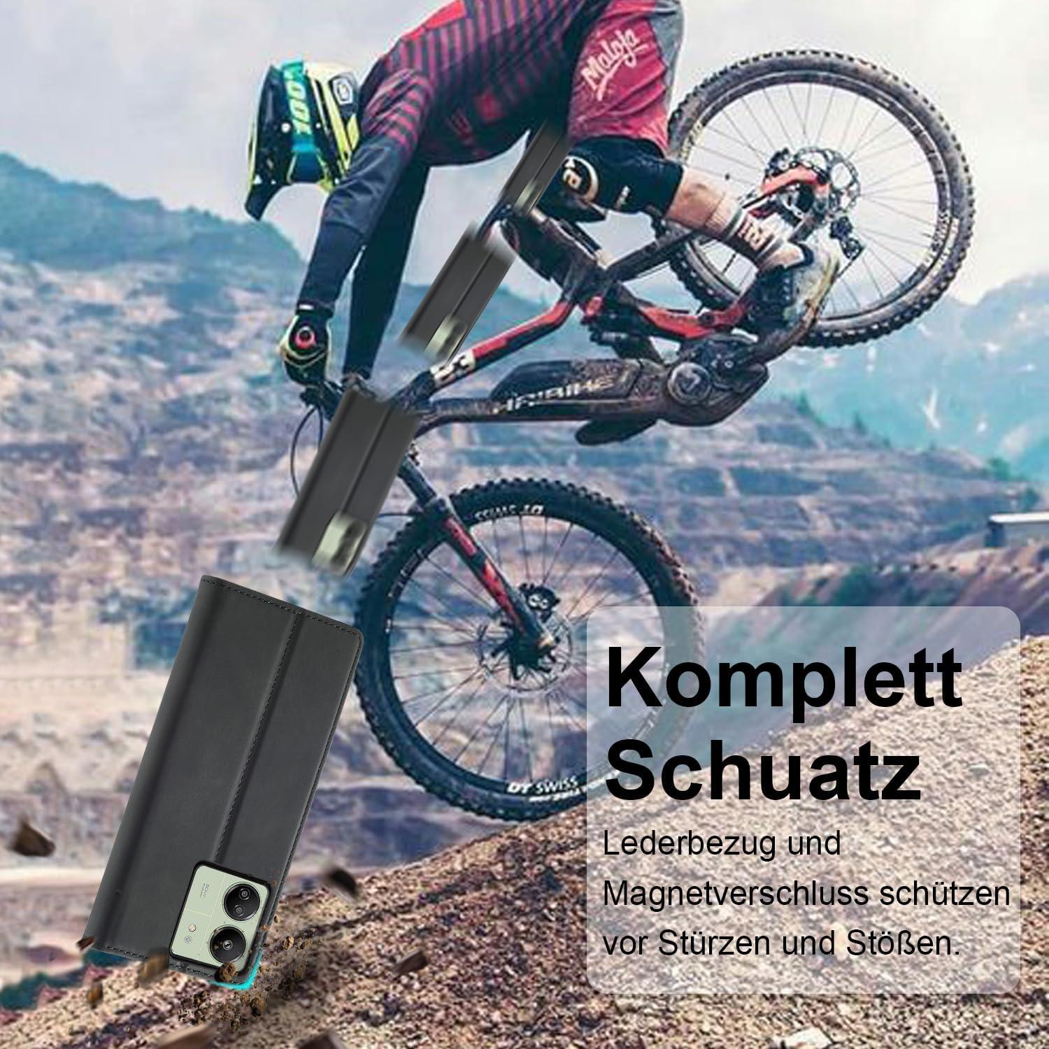 Schwarze Klapphülle Xiaomi Redmi 13C Leder Wallet mit Schutzfolie