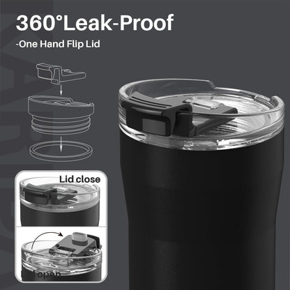 Thermobecher 350ml Edelstahl isoliert Schwarz Doppelwandig-Kaffeebecher to go BPA-frei