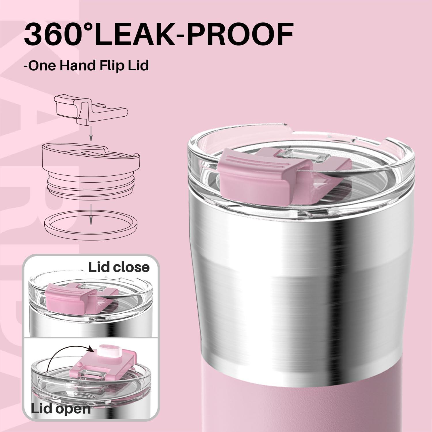 SANTECO Thermobecher 500ml Edelstahl Kaffeebecher to go isoliert 10 Stunden heiß Rosa