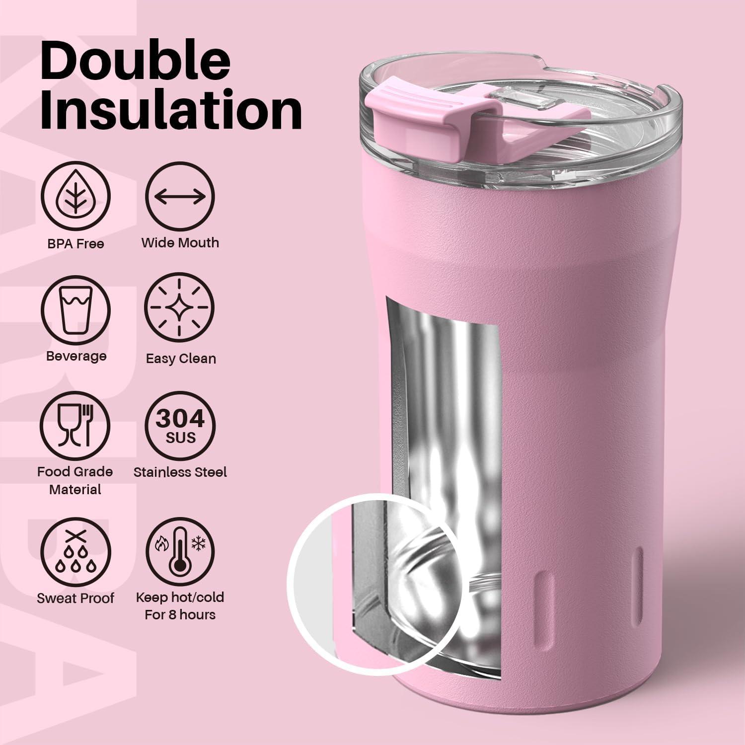 Isolierter Thermobecher 350ml doppelwandig aus Edelstahl Rosa