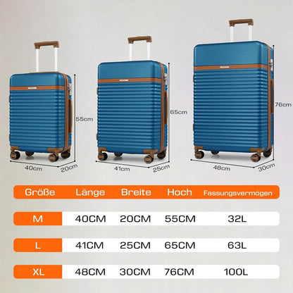 Joyway ABS Hartschalen Kofferset 3tlg 4 Rollen TSA Blau M-55cm