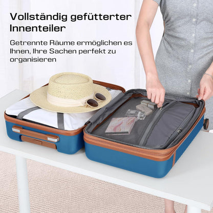 Joyway Kofferset 3-teilig ABS Hartschalen Trolley mit 4 Rollen TSA Schloss Blau M-55cm