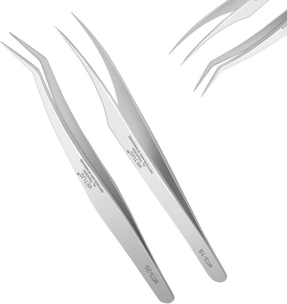 Professionelle Wimpernverlängerung Pinzetten Set, Edelstahl 2 Stück