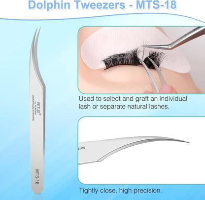 Wimpern Pinzette Set Silber Edelstahl Dolphin & Gebogene