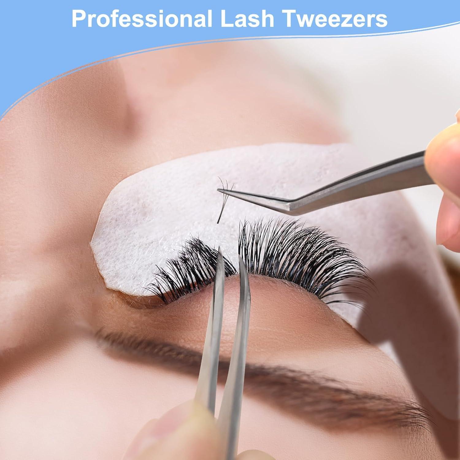 Obeyalash Profi Wimpernverlängerung Pinzetten Set Silber Edelstahl
