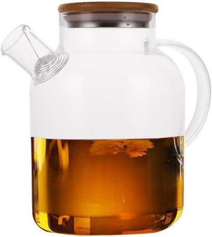 Teekanne Glas 1800ML Siebeinsatz Borosilikat Holzdeckel