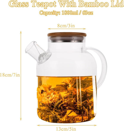 Hochwertige Borosilikat Teekanne 1800ML mit Siebeinsatz und
