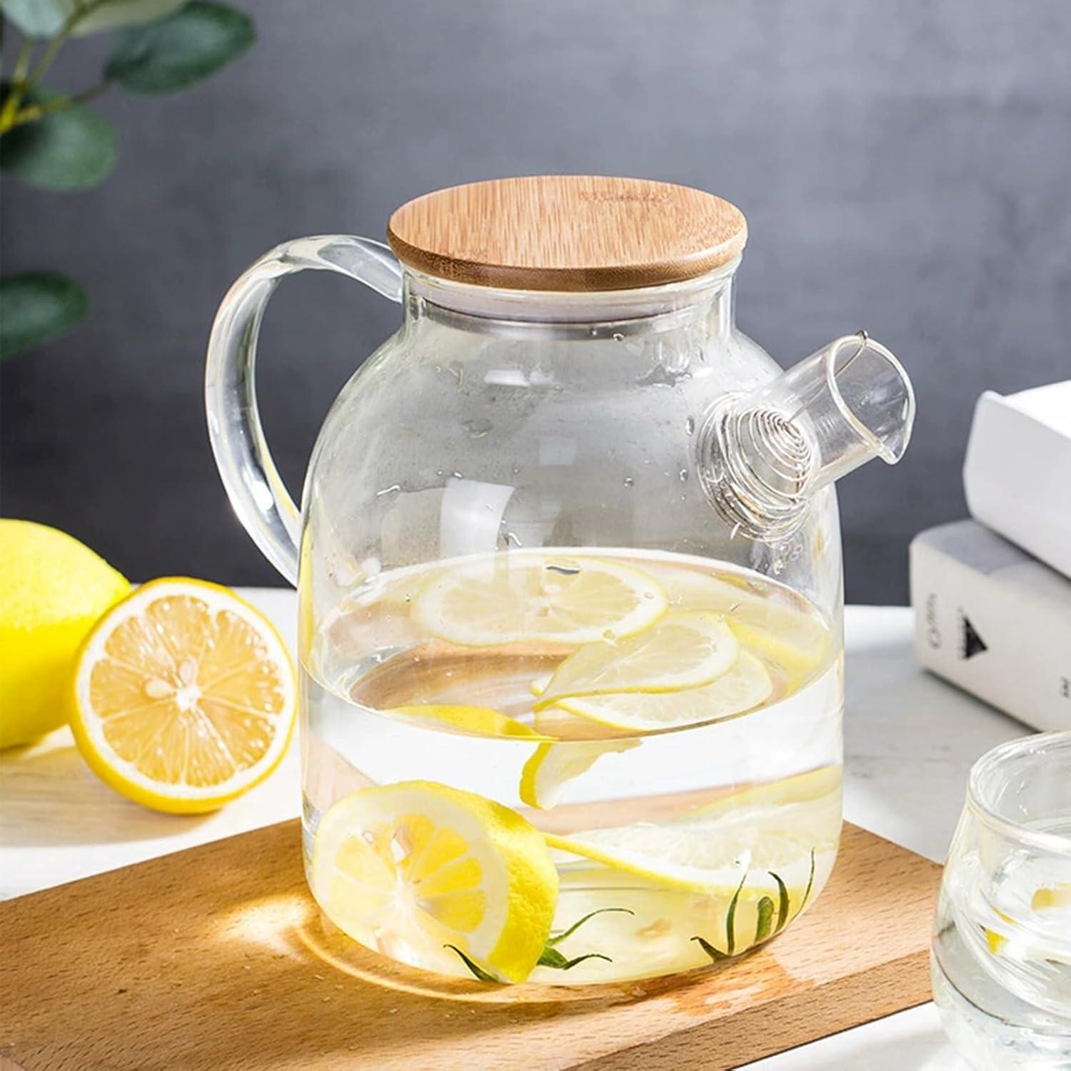 1800ML Glas Teekanne mit Siebeinsatz und Holzdeckel