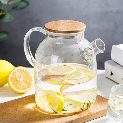 1800ML Glas Teekanne mit Siebeinsatz und Holzdeckel
