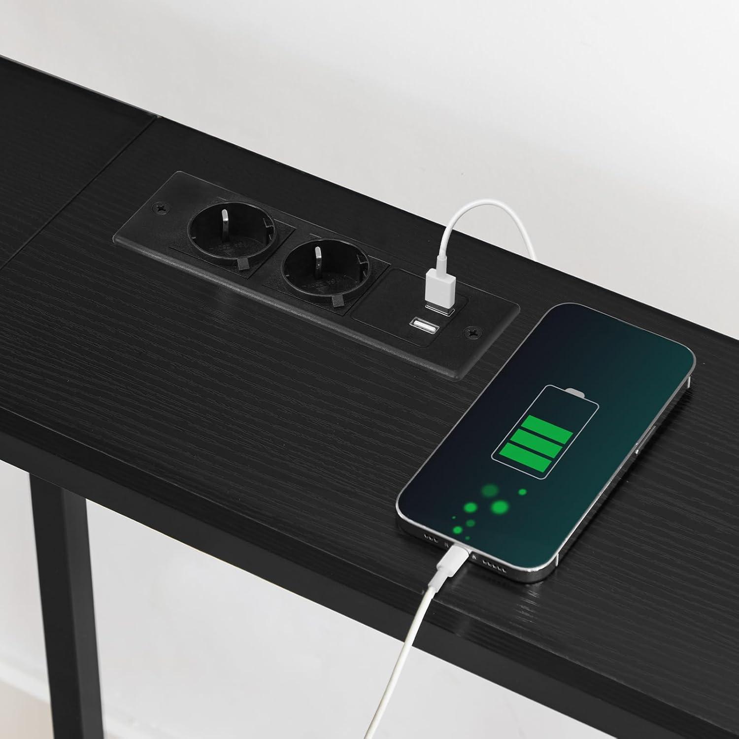 Konsolentisch mit Ladestation USB-Anschlüssen 180 cm schwarz