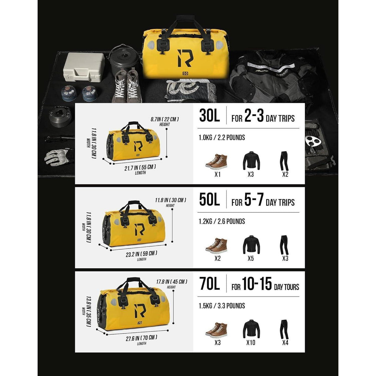 Motorrad Gepäckrolle 30L – Wasserdicht & Vielseitig